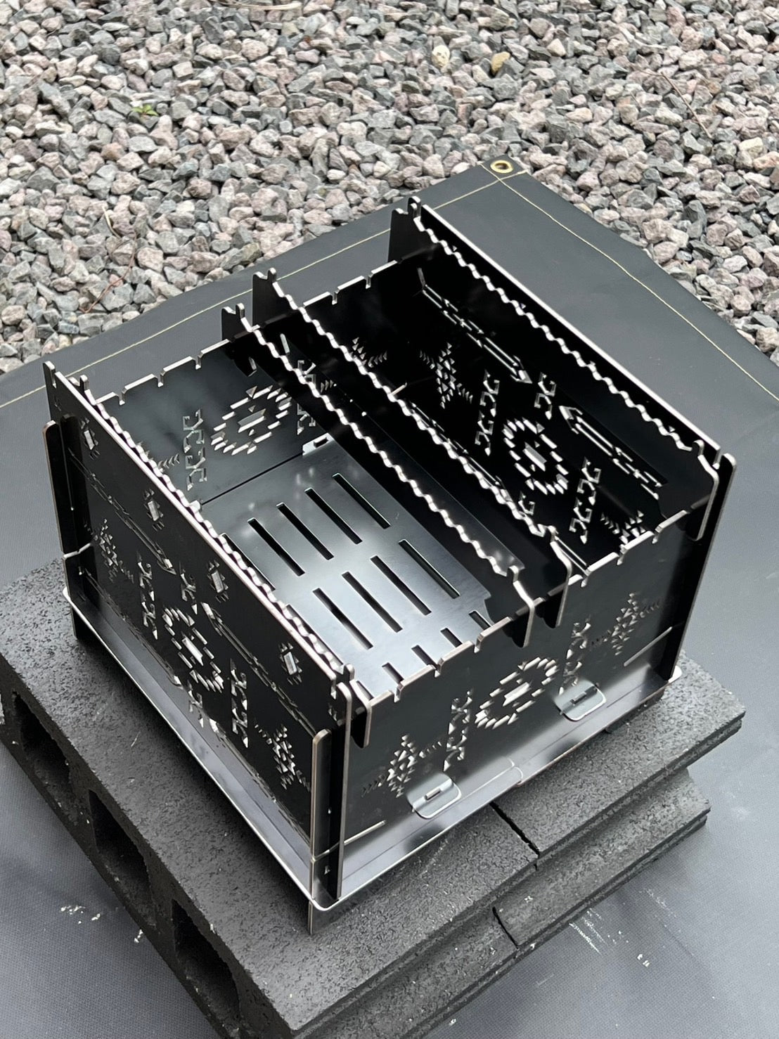 【3WAY焚き火BOX】オルテガ柄 スタンダード+鉄板S2枚付き